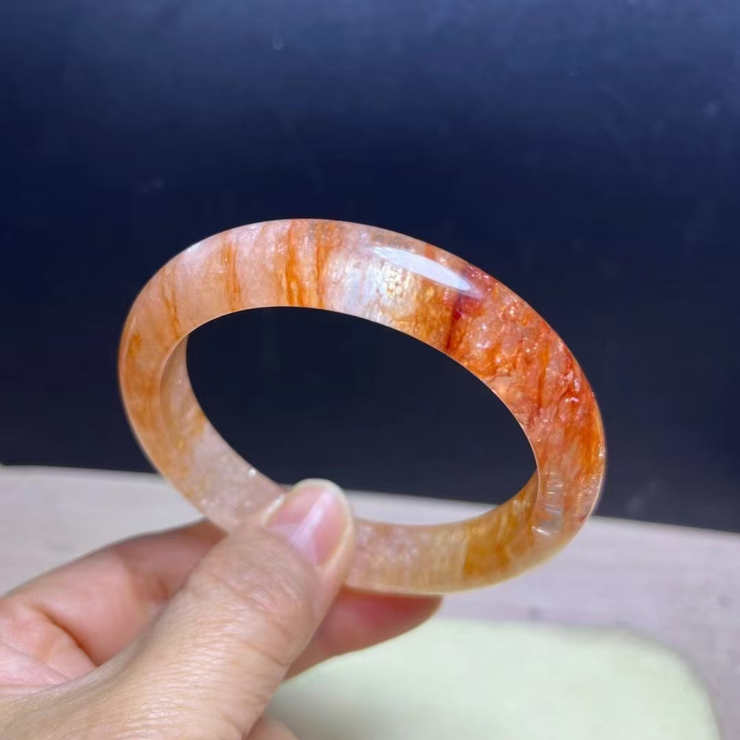 Natural Sunset Fire Quartz Bracelet Bangle- 59mm Inner Diameter, 12.8mm Wide (Medium Size) - Handcrafted Gemstone Bangle