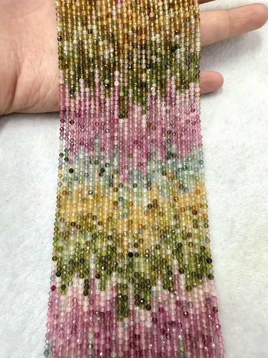 Faceted Colorful Tourmaline Bead Strand-2.5mm|Stunning Sparking Crystal Beads For Jewelry Making