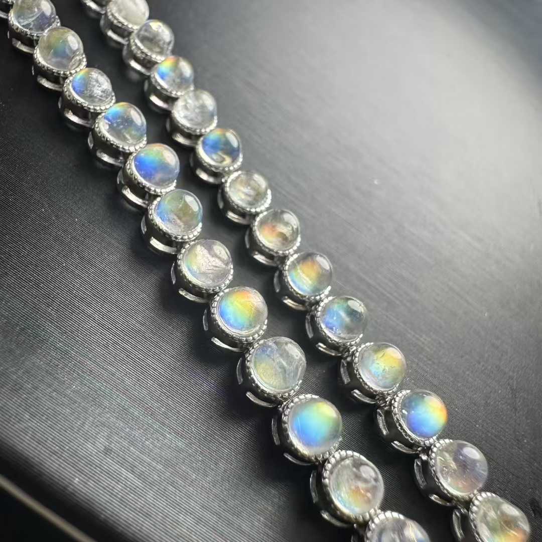 Natural Madagascar Rainbow Moonstone Bead Bracelet (Multi-bead, S925 Silver Setting) - |Bulk Price