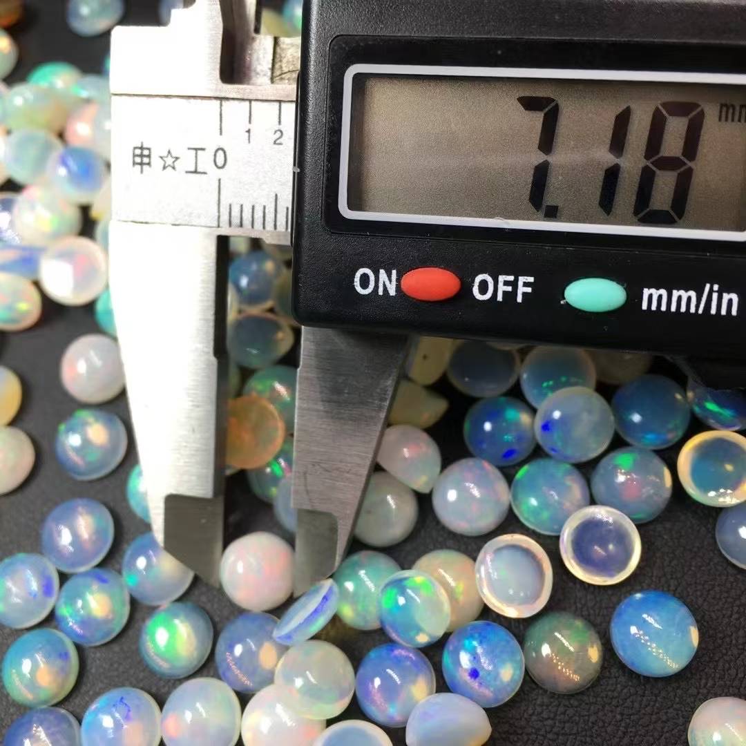 7mm Natural Full-Fire Round Opal Cabochon - Premium Loose Gem for Ring/Stud Settings|Bulk Price
