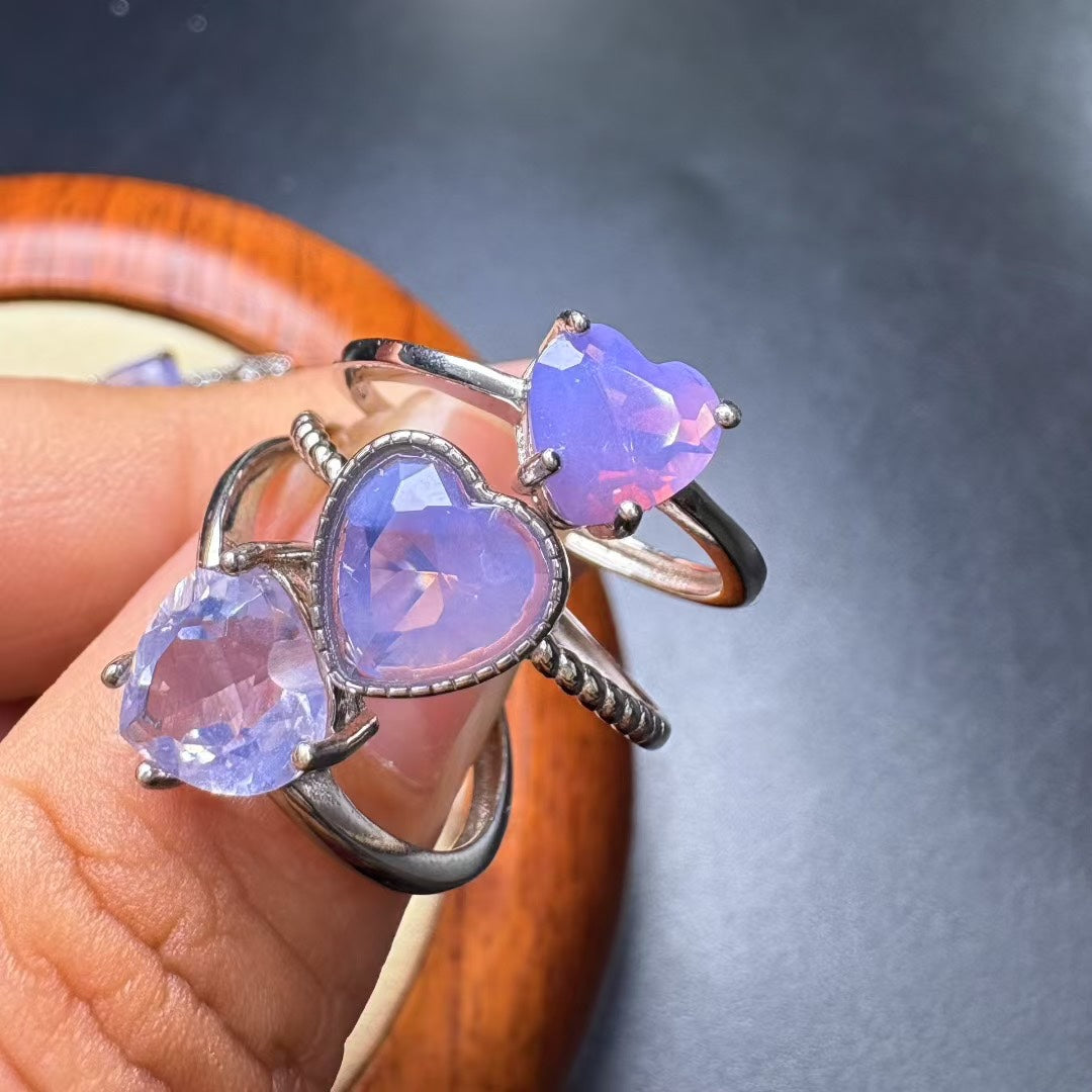 Empowering Amethyst Heart Ring - Adjustable S925 Silver, Brazilian Love & Wisdom Stone for Social Harmony(wholesale)