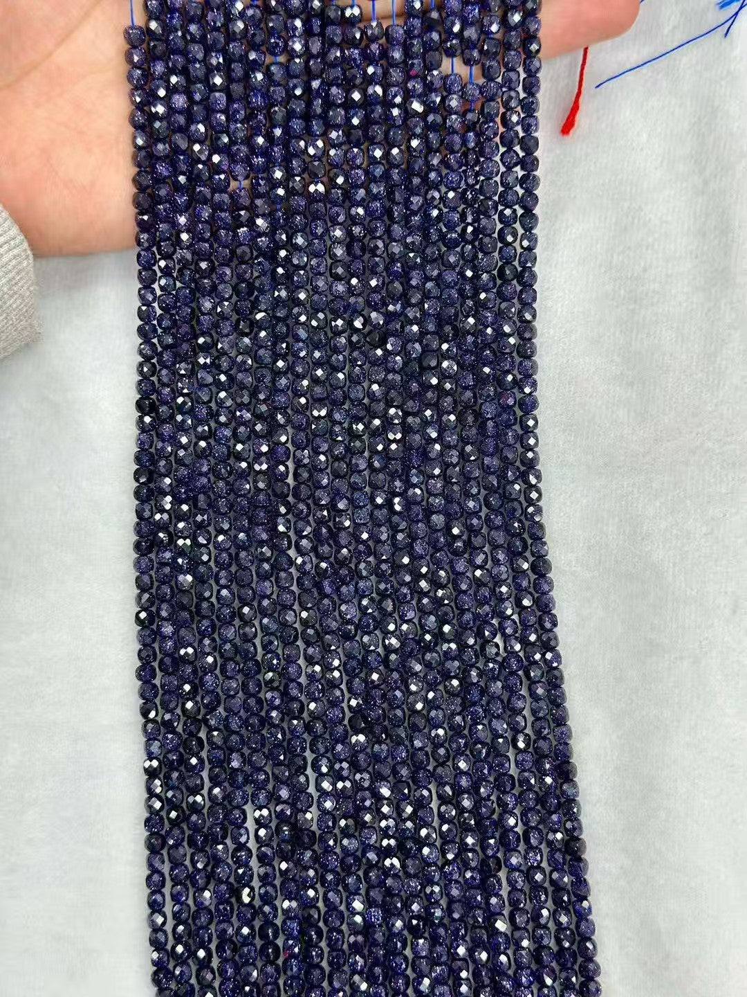 Manmade Sparking Blue Golden Sandstone Faceted Sugar Cube Bead Strand 2-4mm