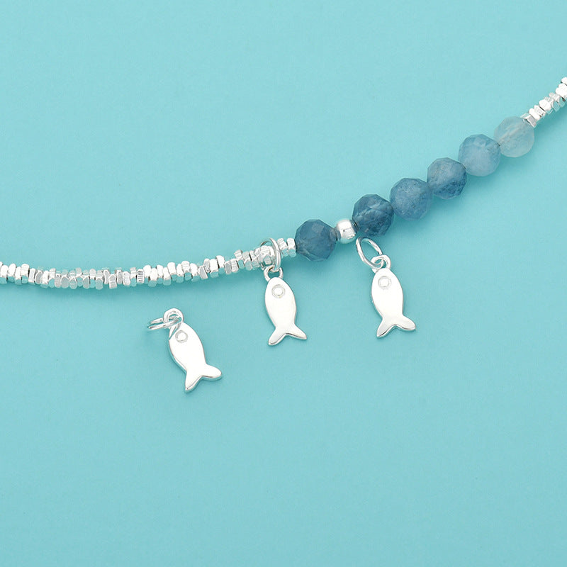 S925 Sterling Silver Small Fish Pendant DIY Braided Rope Beaded crystal bracelet bracelet pendant silver accessories koi fish pendant