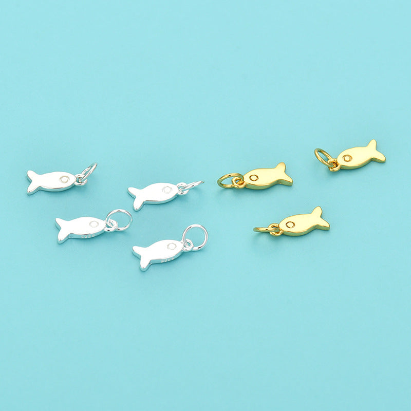 S925 Sterling Silver Small Fish Pendant DIY Braided Rope Beaded crystal bracelet bracelet pendant silver accessories koi fish pendant