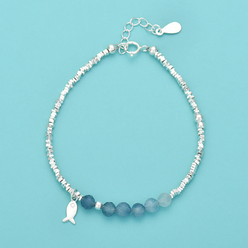 S925 Sterling Silver Small Fish Pendant DIY Braided Rope Beaded crystal bracelet bracelet pendant silver accessories koi fish pendant