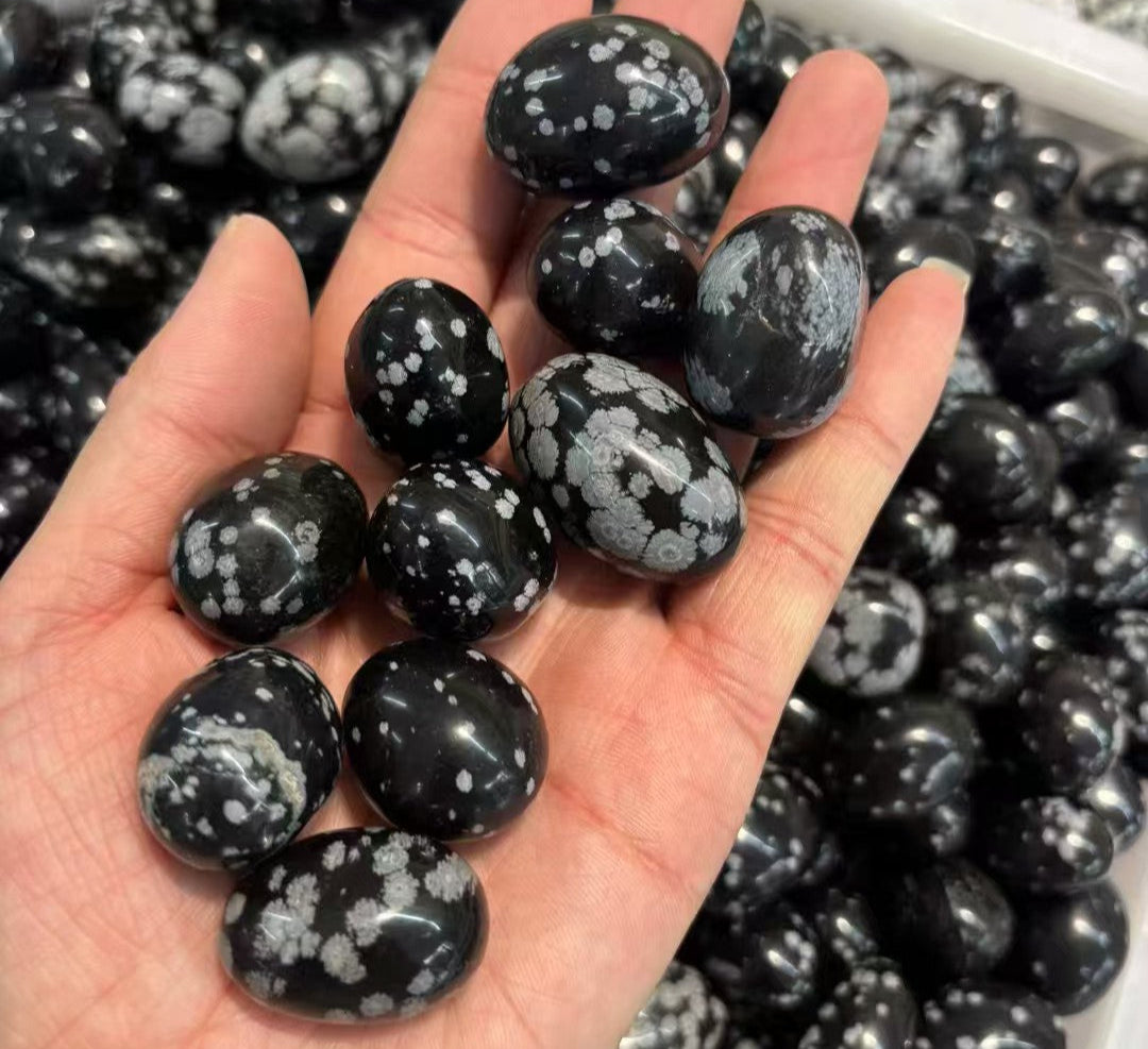 Premium 20-30mm Natural Snowflake Obsidian Tumbled Stones - 1kg Bulk Grounding & Protection Crystals (Volcanic Glass with White Patterns)Natural Untreated