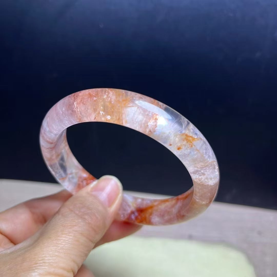Natural Fire Quartz Stone Bracelet Bangle- 59.5mm Inner Diameter, 13.5mm Wide (Medium Size) - Handcrafted Gemstone Bangle - 53g
