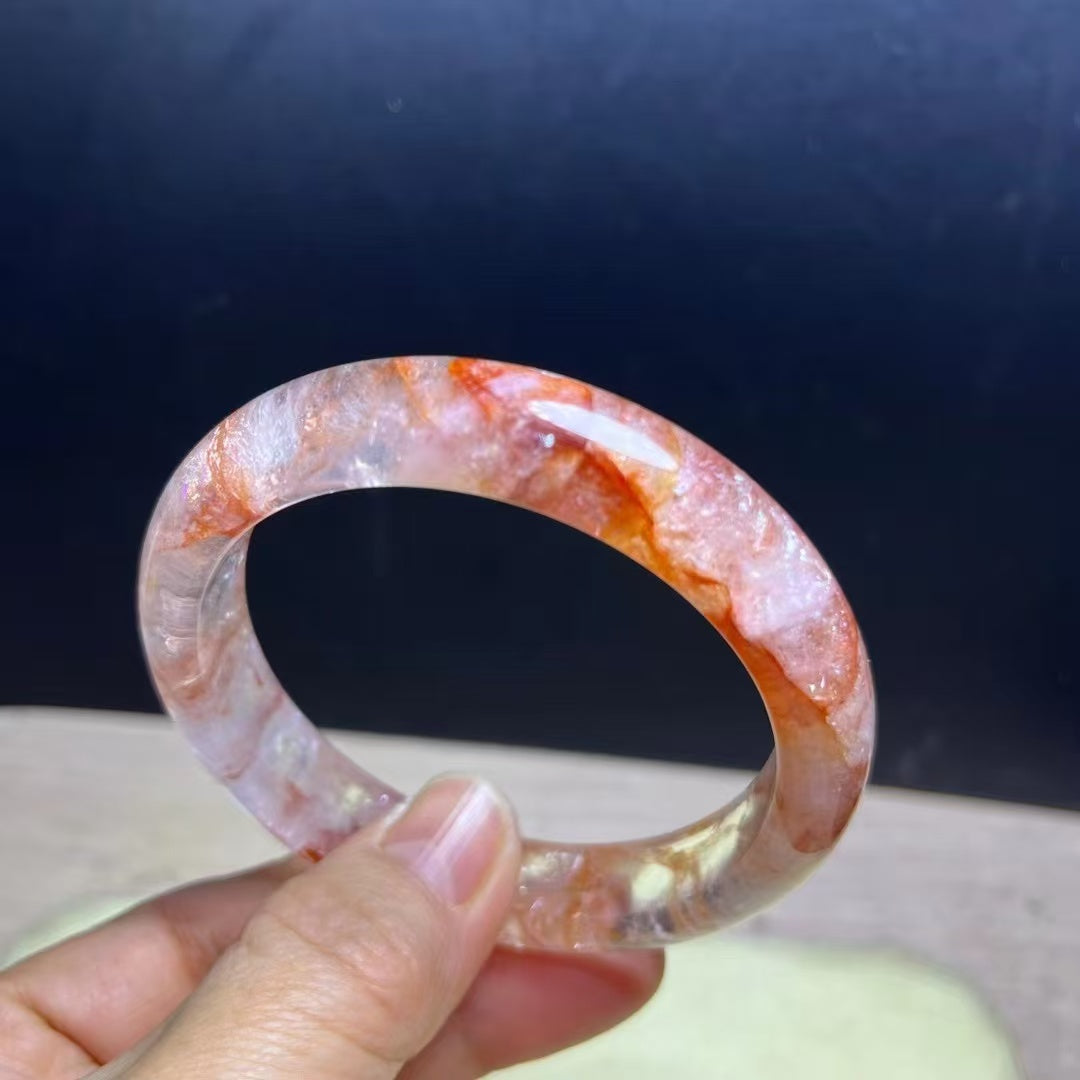 Natural Fire Quartz Stone Bracelet Bangle- 59.5mm Inner Diameter, 13.5mm Wide (Medium Size) - Handcrafted Gemstone Bangle - 53g