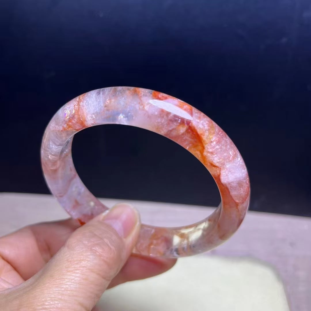 Natural Fire Quartz Stone Bracelet Bangle- 59.5mm Inner Diameter, 13.5mm Wide (Medium Size) - Handcrafted Gemstone Bangle - 53g