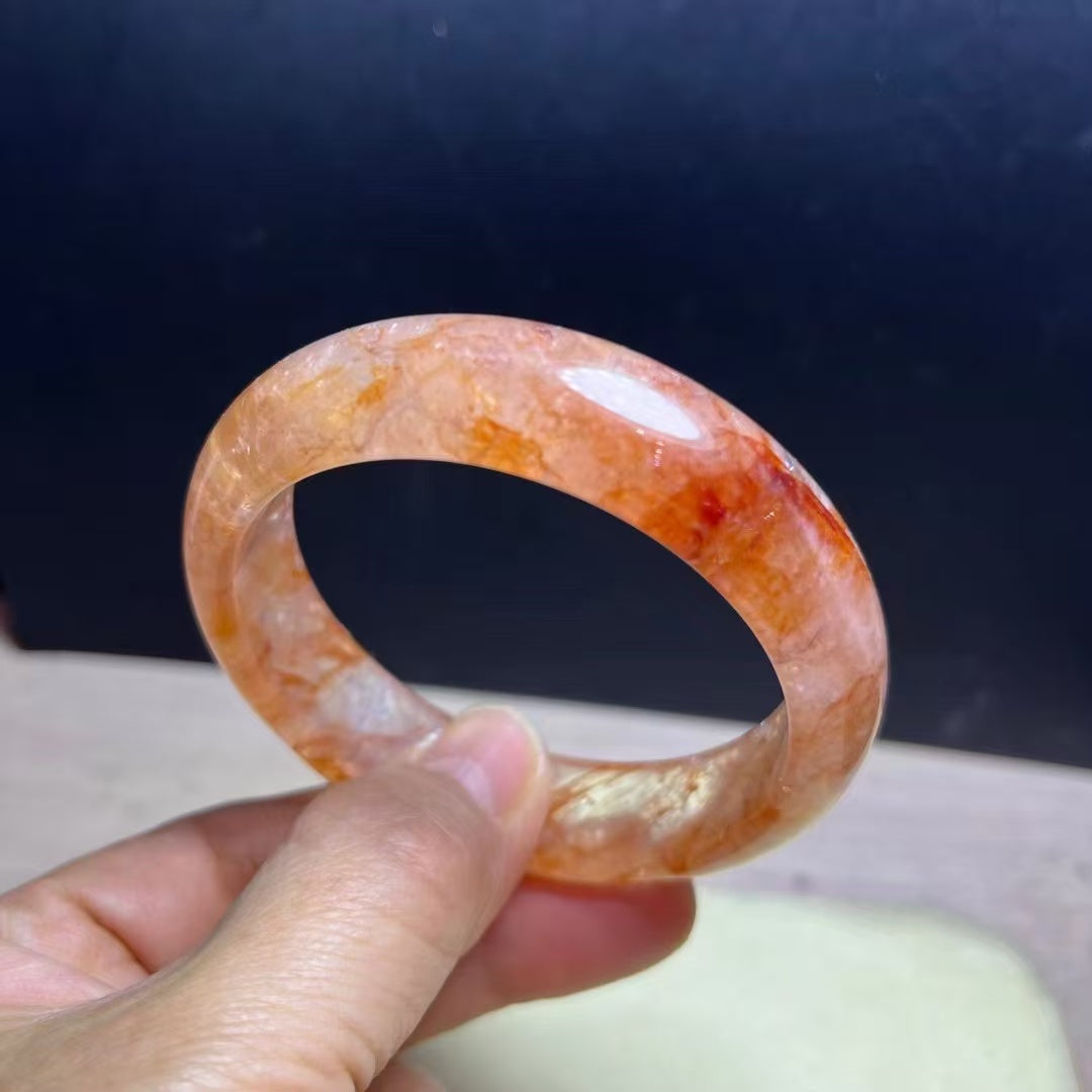 Natural Fire Quartz & Golden Healer Bracelet - 57mm Inner 13mm Wide Bangle - Fiery Energy & Healing Light
