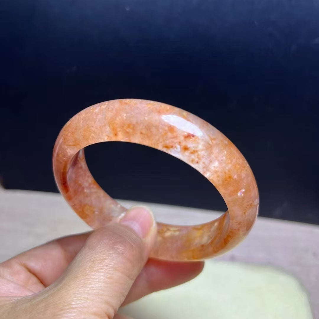 Natural Fire Quartz & Golden Healer Bracelet - 57mm Inner 13mm Wide Bangle - Fiery Energy & Healing Light