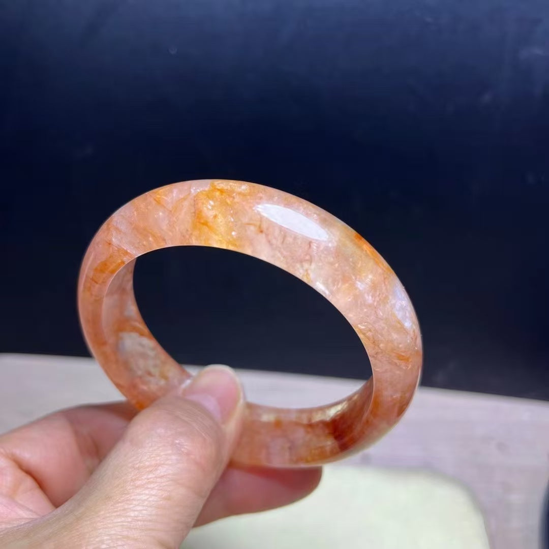Natural Fire Quartz & Golden Healer Bracelet - 57mm Inner 13mm Wide Bangle - Fiery Energy & Healing Light