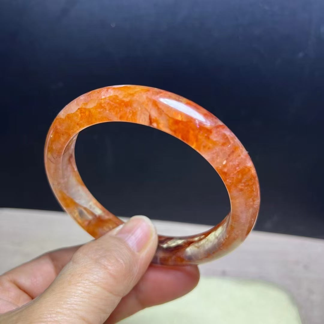 Natural Sunset Fire Quartz Bracelet Bangle- 58mm Inner Diameter, 12.5m Wide (Medium Size) - Handcrafted Gemstone Bangle