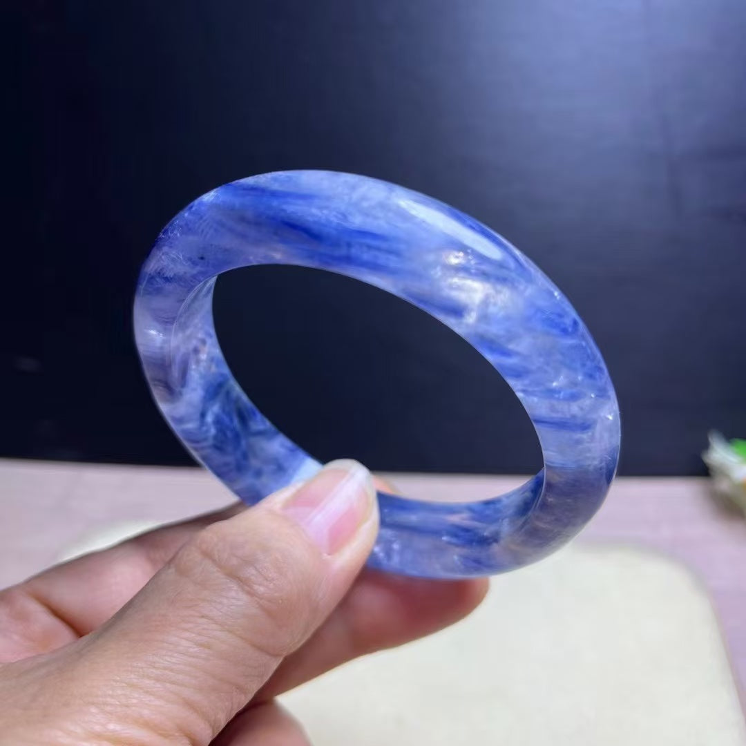Natural Blue Kyanite Crystal Bracelet - Sky-White Icy Kyanite - 56mm Inner Diameter
