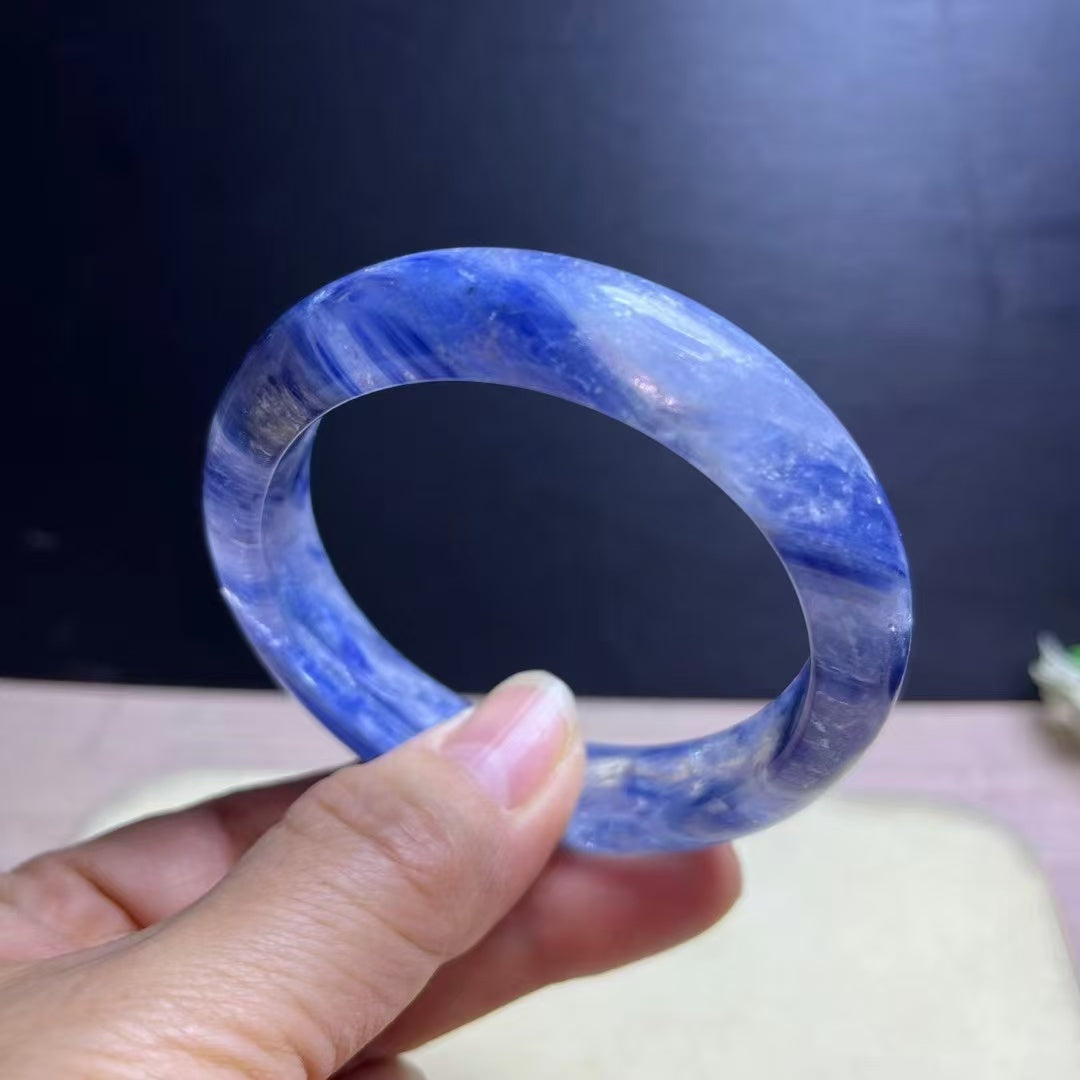 Natural Blue Kyanite Crystal Bracelet - Sky-White Icy Kyanite - 56mm Inner Diameter