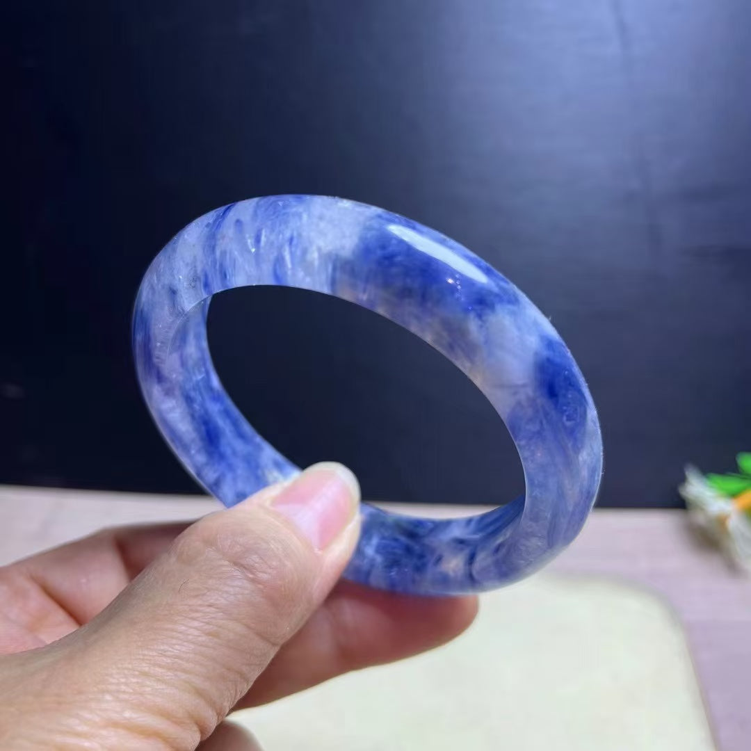 Natural Blue Kyanite Crystal Bracelet - Sky-White Icy Kyanite - 56mm Inner Diameter