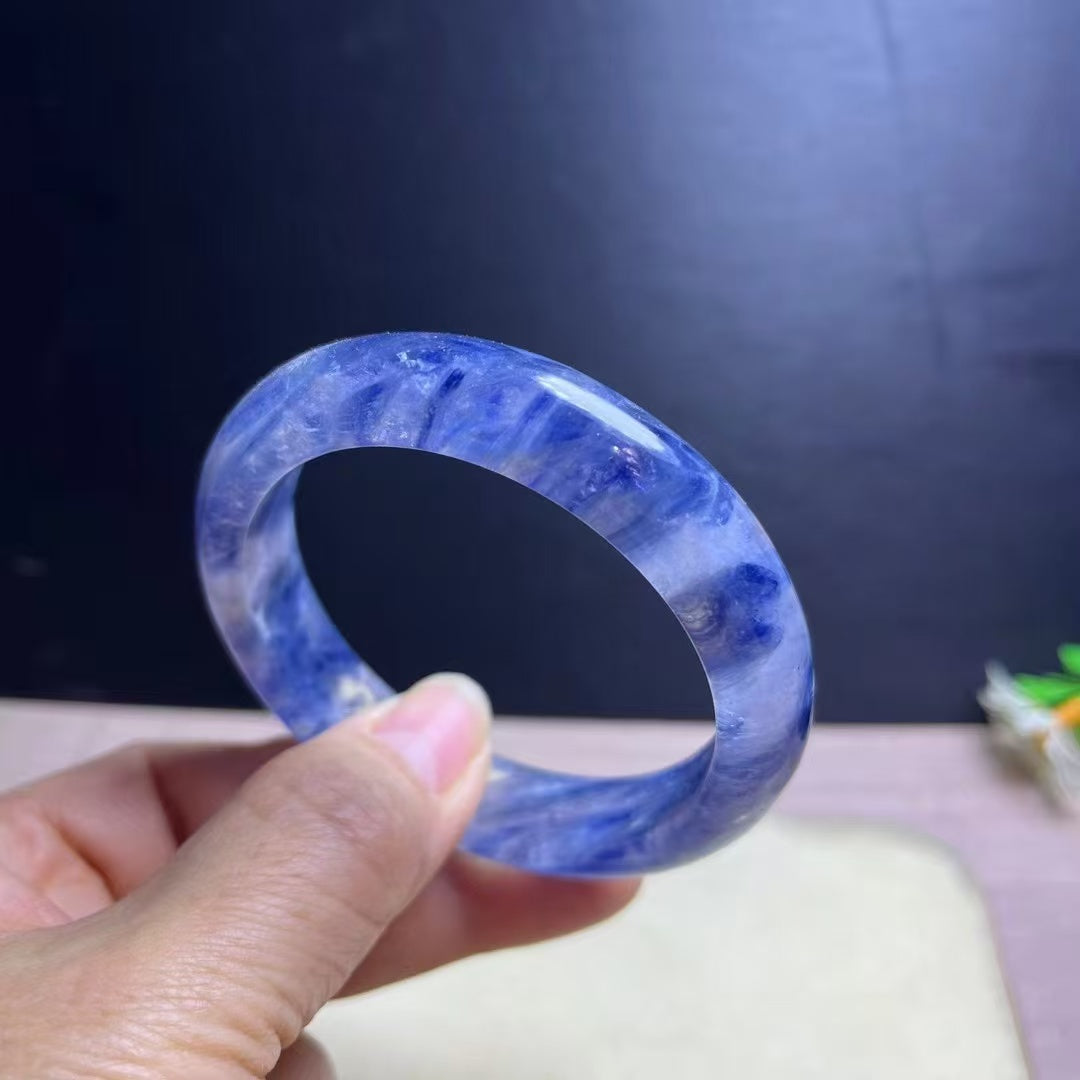 Natural Blue Kyanite Crystal Bracelet - Sky-White Icy Kyanite - 56mm Inner Diameter