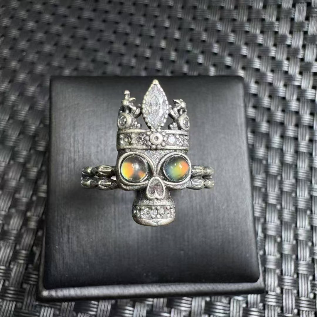 Moon Queen Skull Ring - Natural Madagascar Moonstone Adjustable 925 Silver Gothic Jewelry|Bulk Price