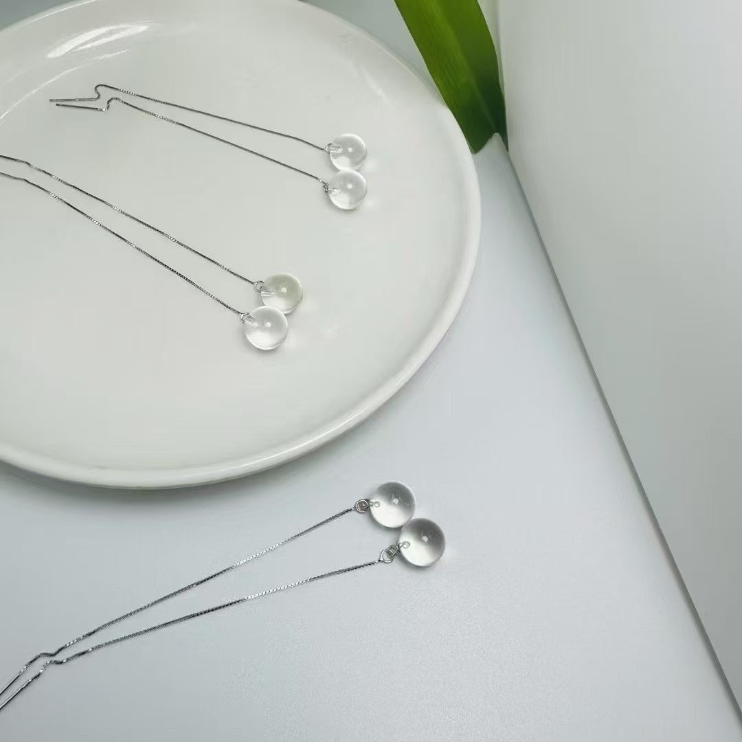 Natural Clear Quartz Beaded Earrings - 925 Sterling Silver Dangle Ear Wires with Premium Crystal Balls|Bulk Price