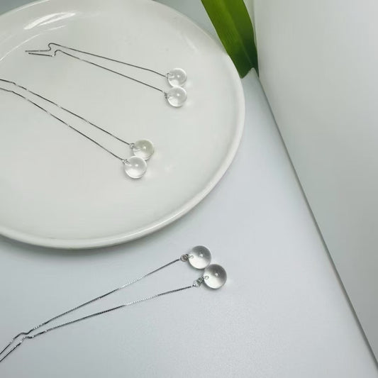 Natural Clear Quartz Beaded Earrings - 925 Sterling Silver Dangle Ear Wires with Premium Crystal Balls|Bulk Price