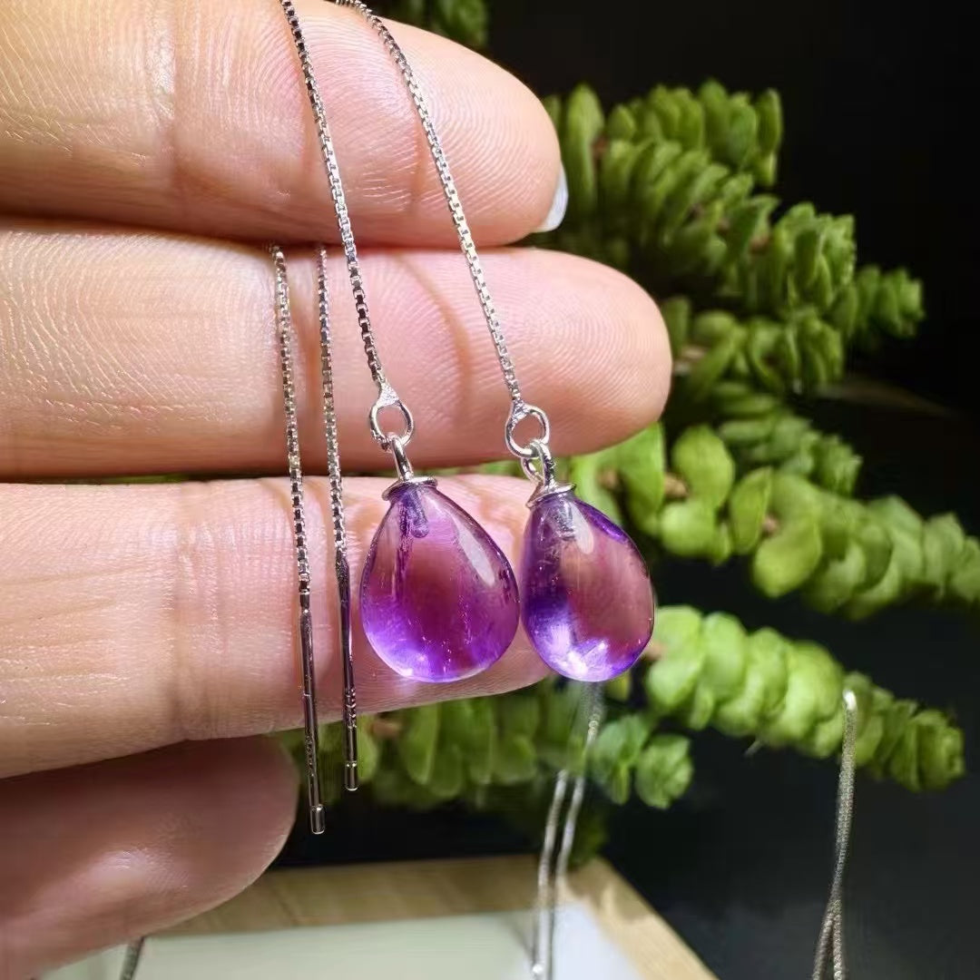 Premium Amethyst Teardrop Earrings - 925 Sterling Silver Dangle Ear Wires Natural Violet Gemstones|Bulk Price