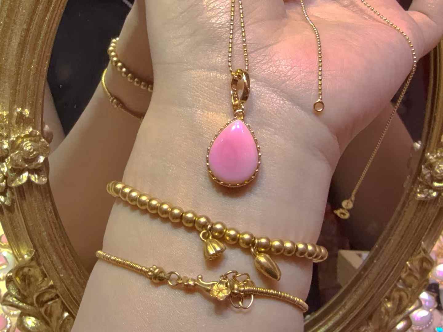 Pink Queen Conch Teadrop Shape Jewelry Set (S925 gold-plated)|Bulk Price