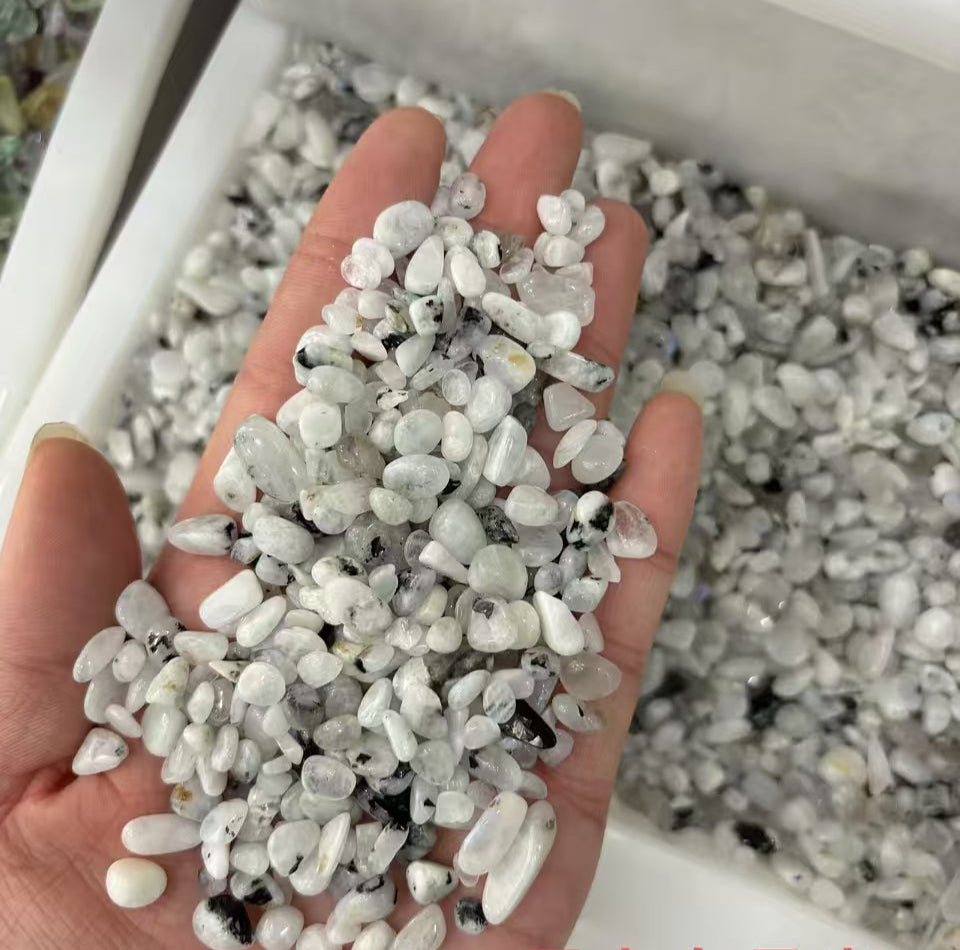 5-7mm Natural Black-Spotted Moonstone / Shadow Moonstone Chips -(1kg)-Bulk Price
