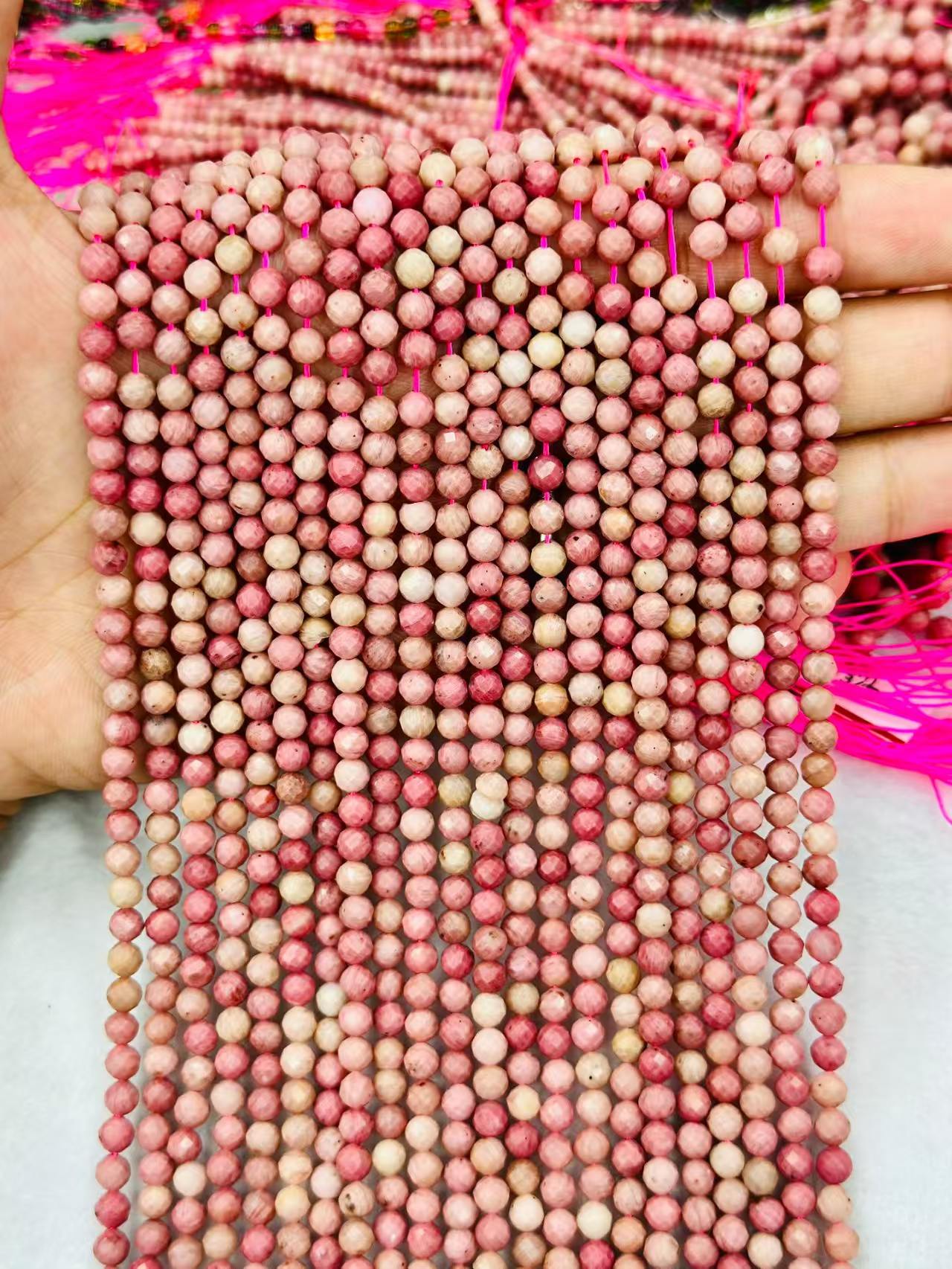 Natural Round Faceted Rhodonite Bead Strand |DIY Jewelry Making|Meditation &Chakra Balancing|Bulk Price