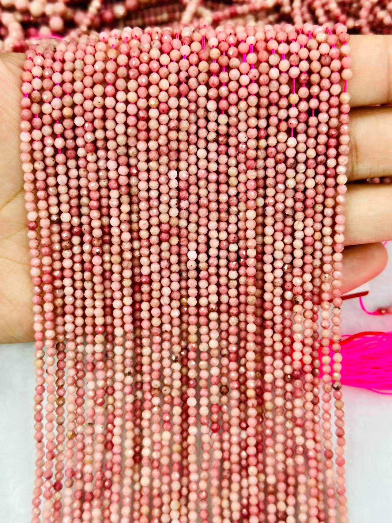 Natural Round Faceted Rhodonite Bead Strand |DIY Jewelry Making|Meditation &Chakra Balancing|Bulk Price