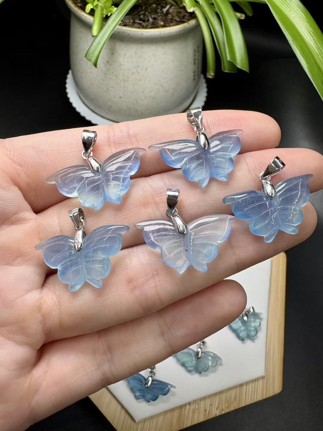 Aquamarine Butterfly Pendant Necklace - Genuine Blue Gemstone in Sterling Silver 925, Ethereal Wing Jewelry Gift for Women|Bulk Price