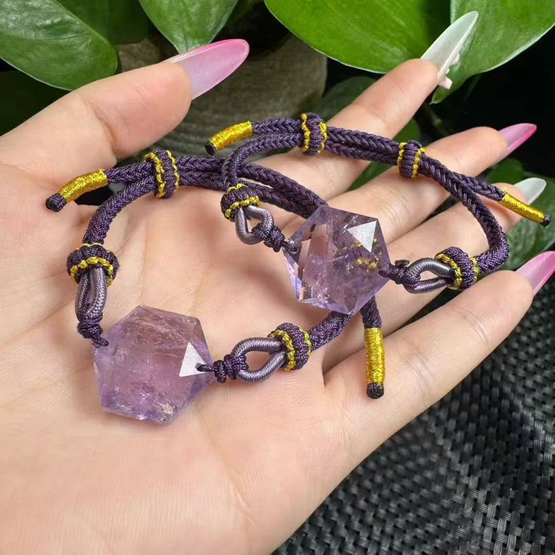 Handmade Hexagram Crystal Bracelet - Adjustable Elastic String with Natural Stones for Protection & Energy (Choose Your Crystal: Amethyst, Labradorite, Rose Quartz, Fire Quartz, Smoky Quartz, Clear Quartz)