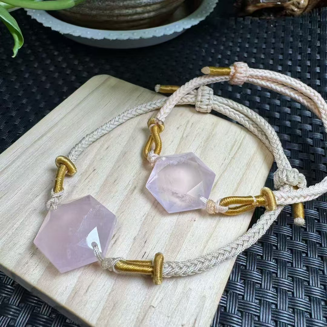 Handmade Hexagram Crystal Bracelet - Adjustable Elastic String with Natural Stones for Protection & Energy (Choose Your Crystal: Amethyst, Labradorite, Rose Quartz, Fire Quartz, Smoky Quartz, Clear Quartz)