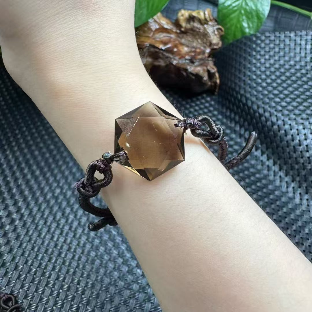 Handmade Hexagram Crystal Bracelet - Adjustable Elastic String with Natural Stones for Protection & Energy (Choose Your Crystal: Amethyst, Labradorite, Rose Quartz, Fire Quartz, Smoky Quartz, Clear Quartz)