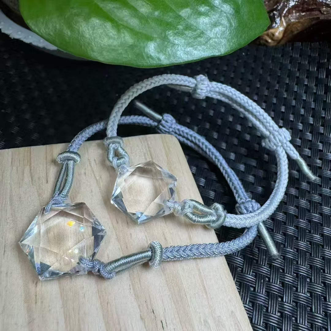 Handmade Hexagram Crystal Bracelet - Adjustable Elastic String with Natural Stones for Protection & Energy (Choose Your Crystal: Amethyst, Labradorite, Rose Quartz, Fire Quartz, Smoky Quartz, Clear Quartz)