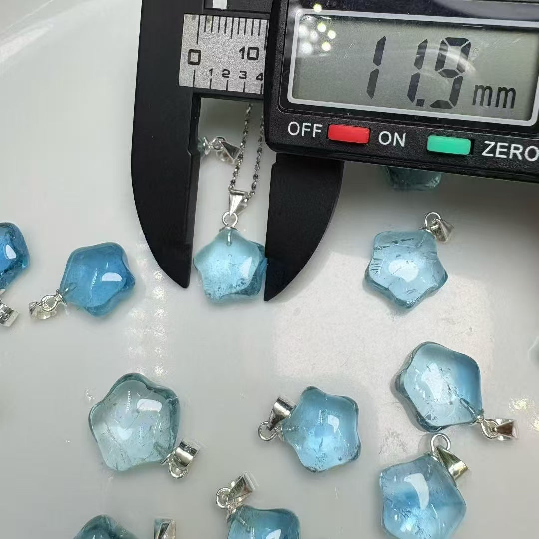 Natural Topaz Star & Moon Pendant - S925 Sterling Silver Bail, Celestial Charm for Manifestation & Confidence (12mm)