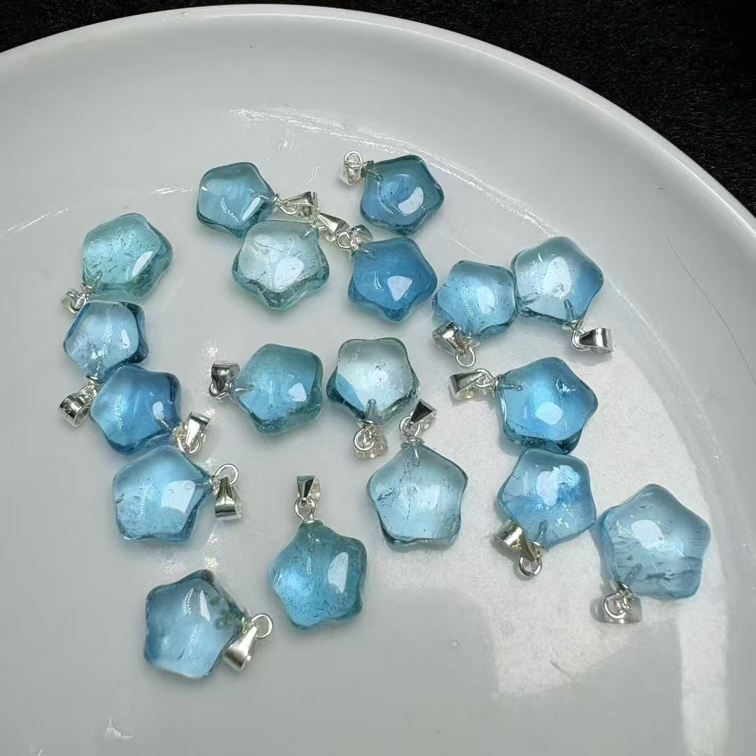 Natural Topaz Star & Moon Pendant - S925 Sterling Silver Bail, Celestial Charm for Manifestation & Confidence (12mm)