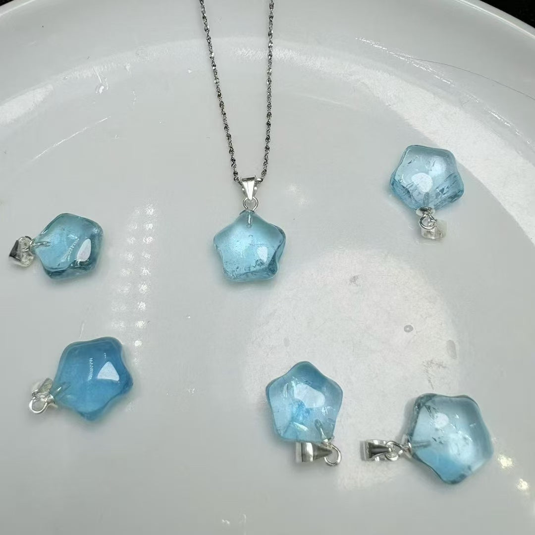 Natural Topaz Star & Moon Pendant - S925 Sterling Silver Bail, Celestial Charm for Manifestation & Confidence (12mm)