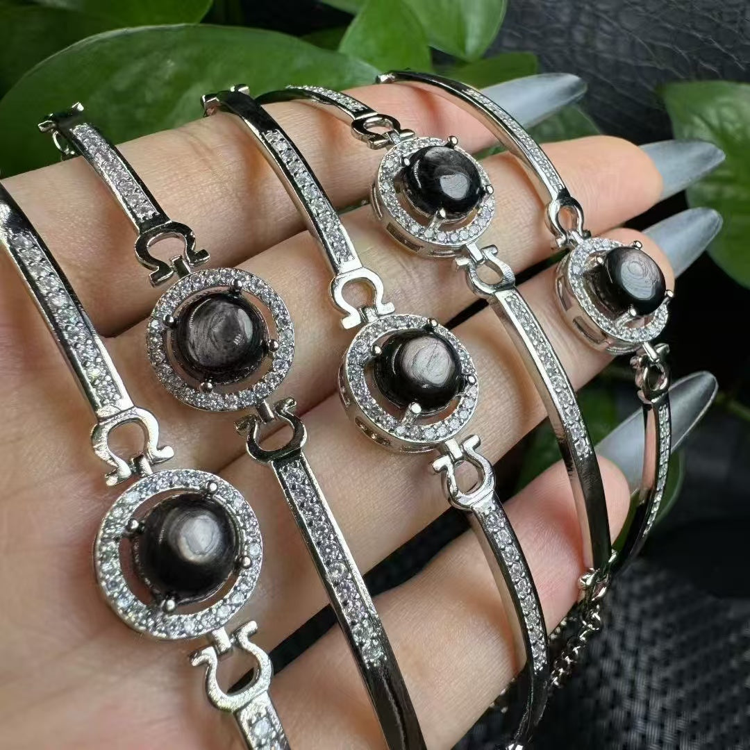 Hypersthene "Golden Fortune Stone" Bracelet - Round Cabochon in Copper Setting, Adjustable Chain for Intuition & Protection