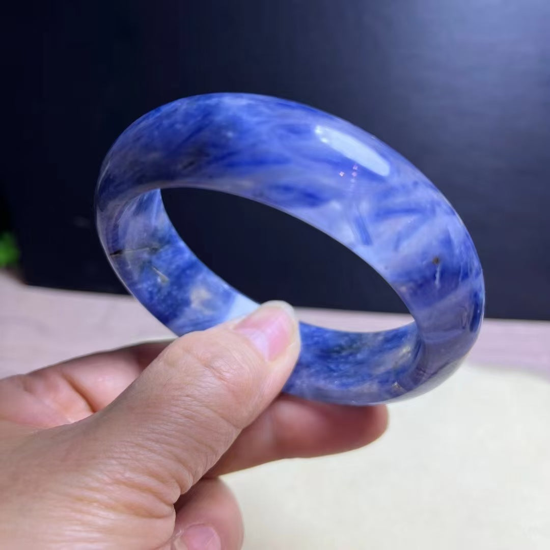 Natural Blue Kyanite Crystal Bracelet - Sky-White Icy Kyanite - 59.5mm Inner Diameter