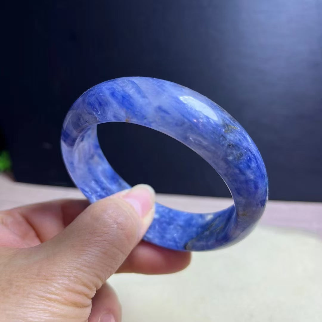 Natural Blue Kyanite Crystal Bracelet - Sky-White Icy Kyanite - 59.5mm Inner Diameter