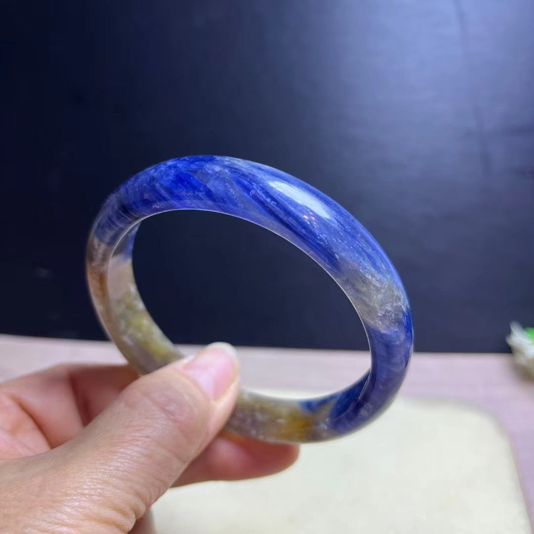 Natural Blue Kyanite Crystal Bracelet - Sky-White Icy Kyanite - 63mm Inner Diameter