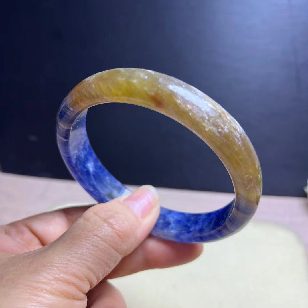 Natural Blue Kyanite Crystal Bracelet - Sky-White Icy Kyanite - 63mm Inner Diameter