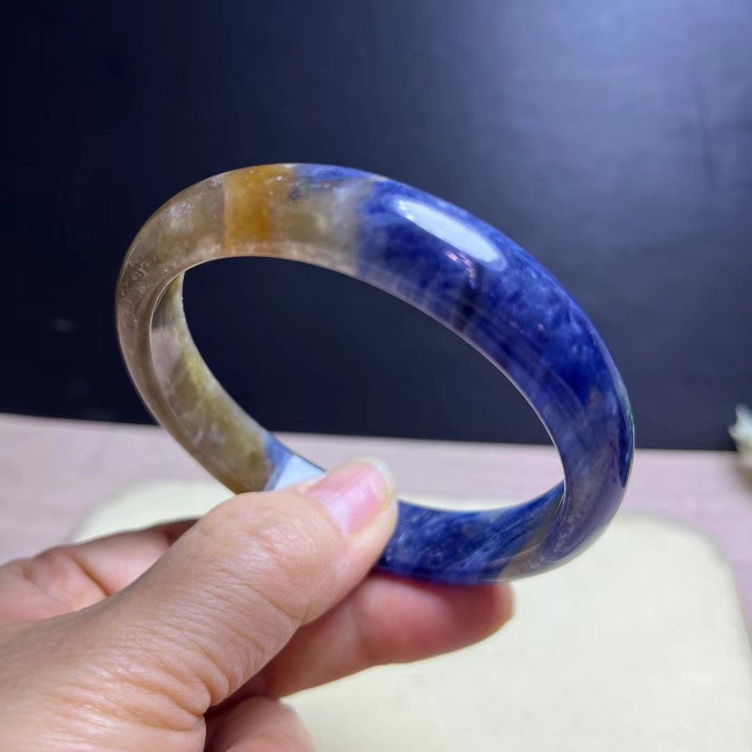 Natural Blue Kyanite Crystal Bracelet - Sky-White Icy Kyanite - 63mm Inner Diameter