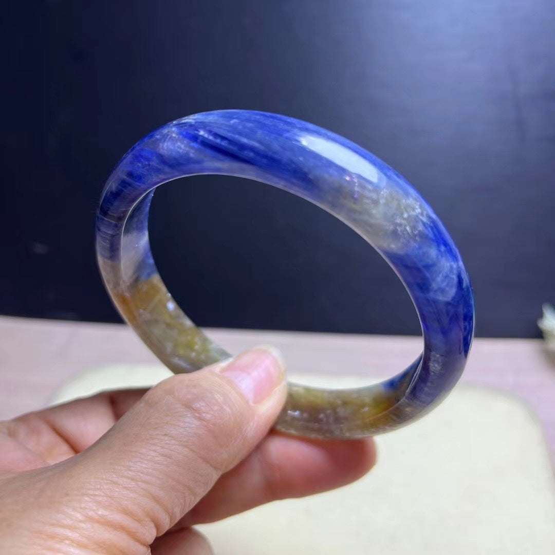 Natural Blue Kyanite Crystal Bracelet - Sky-White Icy Kyanite - 63mm Inner Diameter