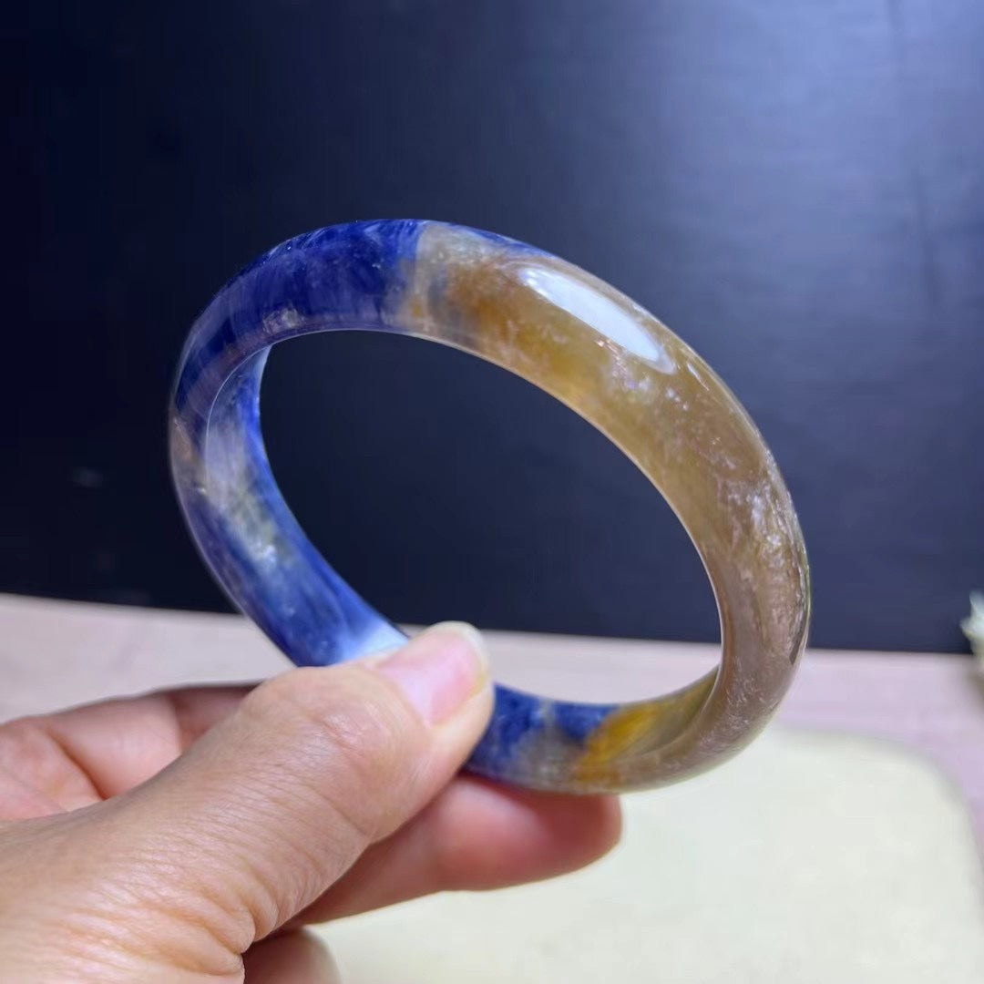 Natural Blue Kyanite Crystal Bracelet - Sky-White Icy Kyanite - 63mm Inner Diameter