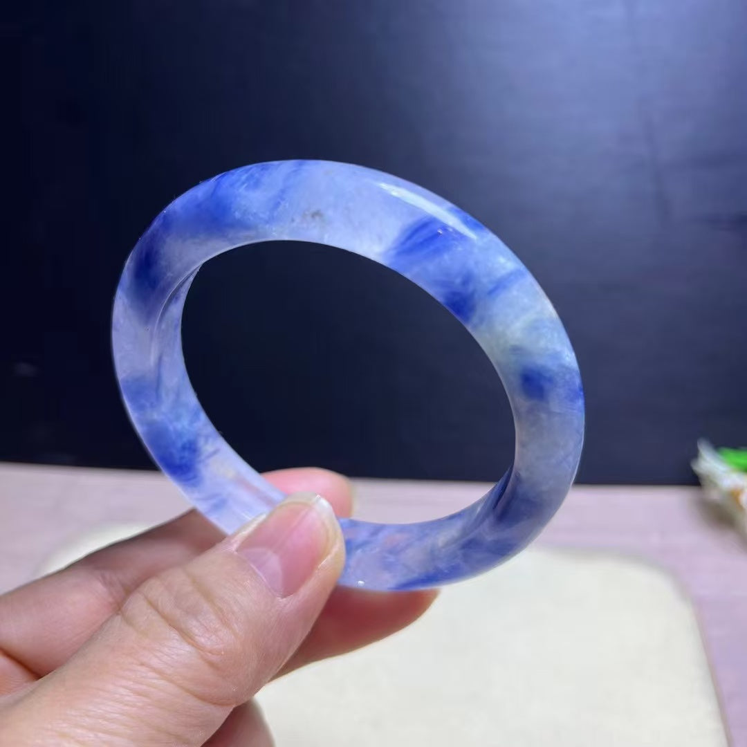 Natural Blue Kyanite Crystal Bracelet - Sky-White Icy Kyanite - 54.5mm Inner Diameter