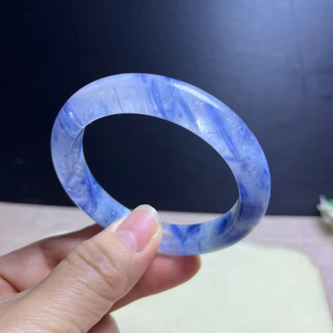 Natural Blue Kyanite Crystal Bracelet - Sky-White Icy Kyanite - 54.5mm Inner Diameter