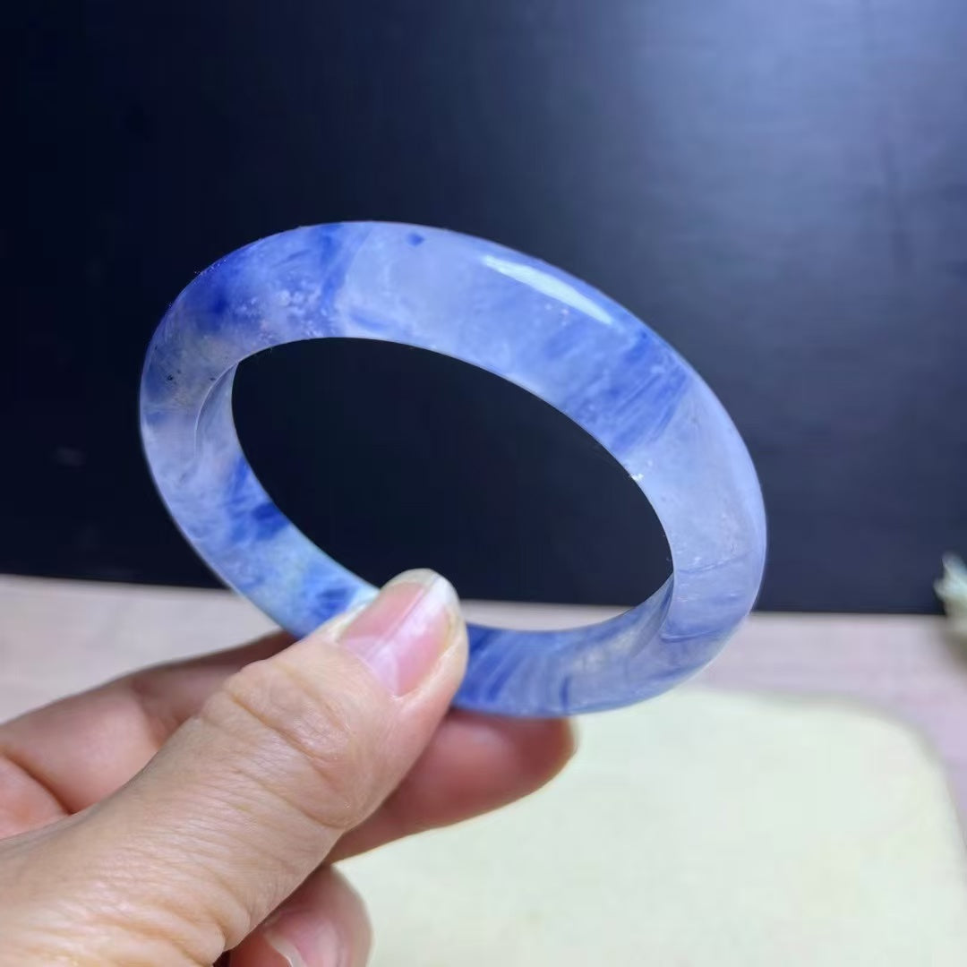 Natural Blue Kyanite Crystal Bracelet - Sky-White Icy Kyanite - 54.5mm Inner Diameter
