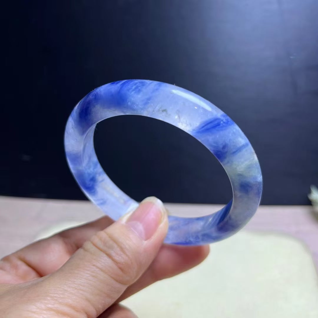 Natural Blue Kyanite Crystal Bracelet - Sky-White Icy Kyanite - 54.5mm Inner Diameter