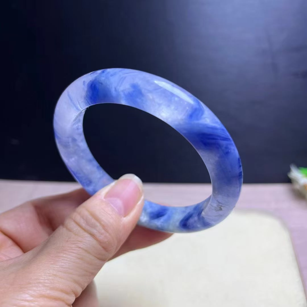 Natural Blue Kyanite Crystal Bracelet - Sky-White Icy Kyanite - 54.5mm Inner Diameter